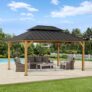 SUNJOY – SUNJOY 12×16 Wooden Gazebo with 2-tier Metal Roof and Ceiling Hook – Natural Cedar